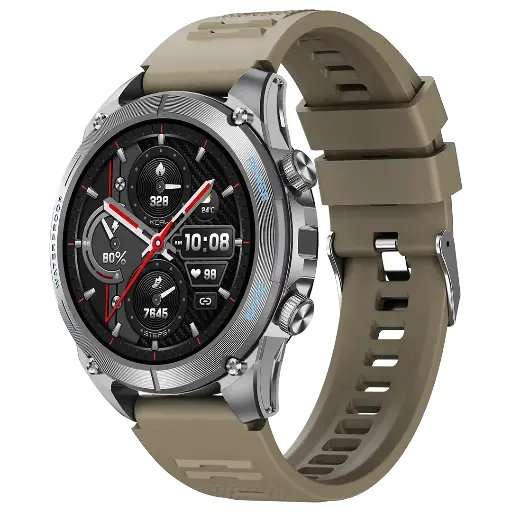 Powerology Titan Smartwatch 1.43 AMOLED GPS+BT Khaki Silicone Sport Strap - Linkphones Center